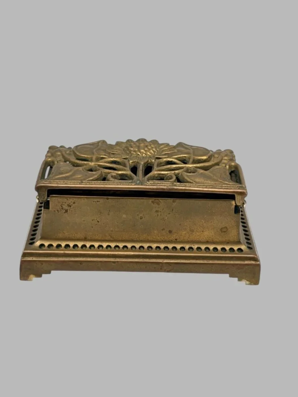 Vtg Crowning Touch Collection Brass Postage Stamp Holder Floral